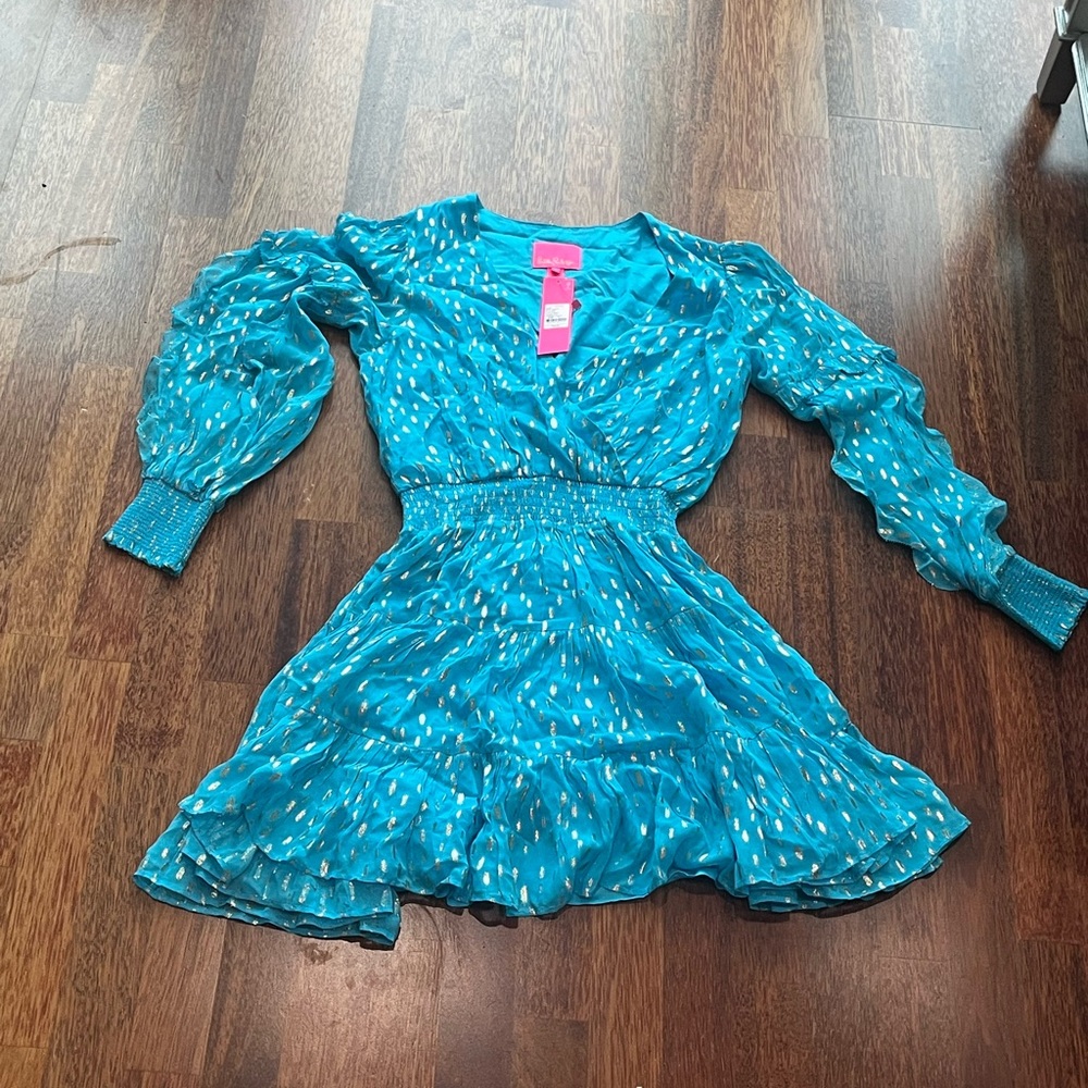 NWT Lilly Pulitzer Heline dress Turquoise & gold